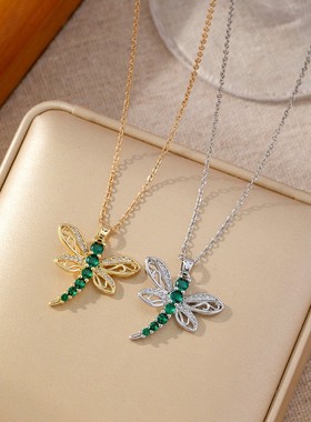 欧美跨境temu新款可爱高级百搭长款昆虫蜻蜓吊式锆石项链女锁骨链