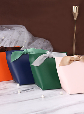 新款喜糖盒加印名字婚期简约西式回礼盒空白纯色橙色粉色绿色糖盒