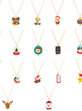 欧美跨境饰品 创意卡通滴油彩色圣诞老人圣诞麋鹿耳环项链套装