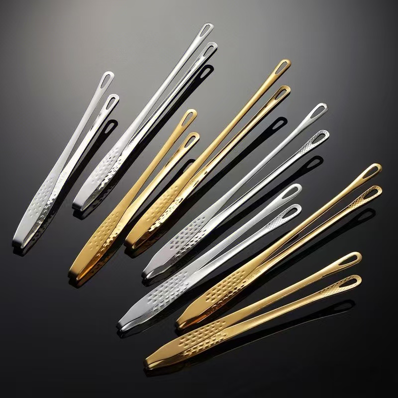 韩式烤肉夹子食用不锈钢烧烤夹牛排夹金色自助餐烤肉夹加长面包夹
