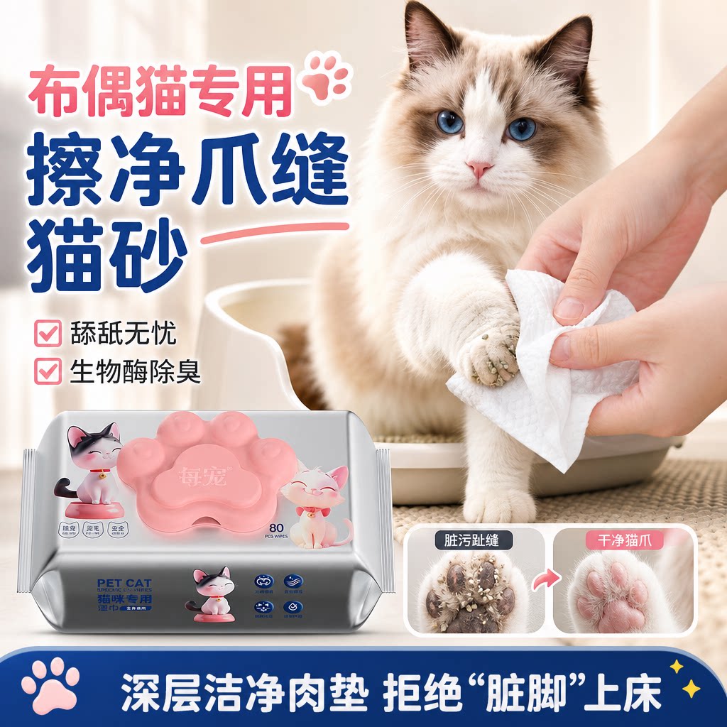 猫咪清洁湿巾生物酶除臭清洁脚掌