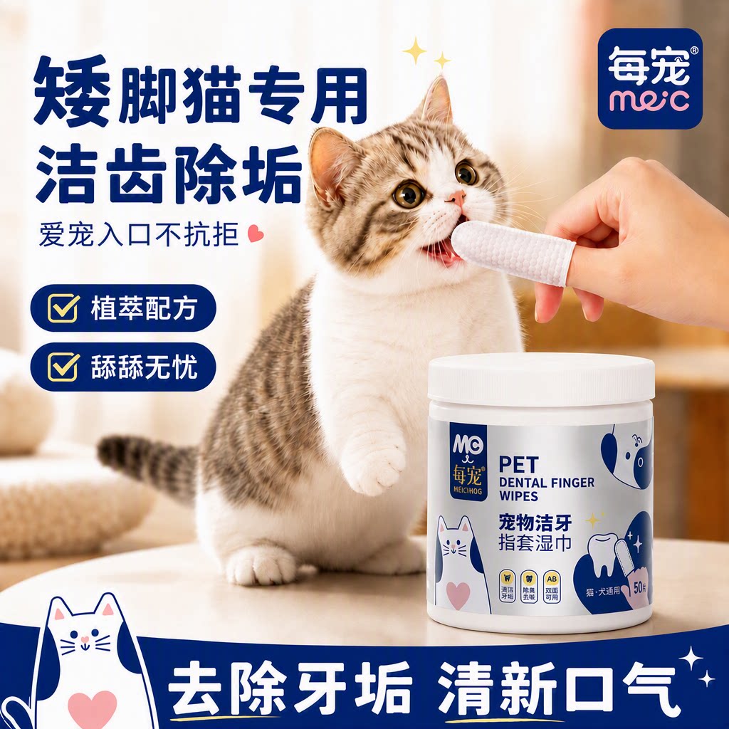 猫咪洁牙指套湿巾清新口气去牙垢