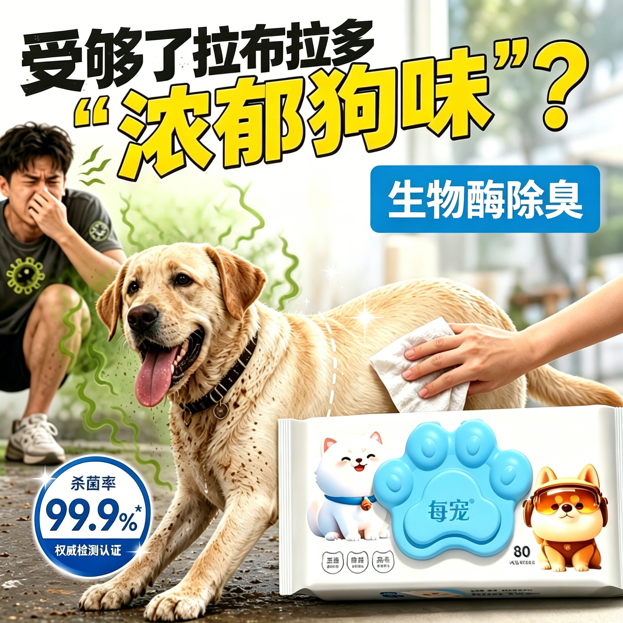 拉布拉多宠物狗狗湿巾生物酶除臭