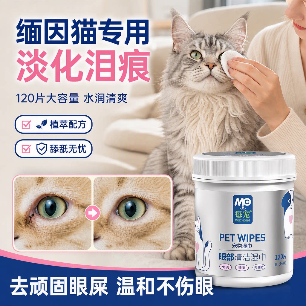 猫咪清洁泪痕湿巾温和去眼垢眼屎