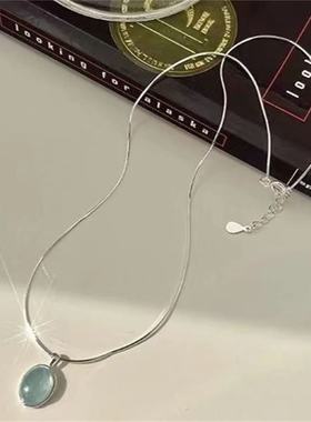 海蓝宝蛋形水晶项链ins小众简约