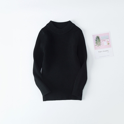 儿童低领毛衣小孩子全棉线衫加绒套头打底衫男女童白色针织衫