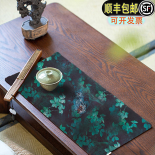 复古禅意防水茶盘垫干泡台桌布垫茶席垫 慢蓝轻奢高端高级感新中式