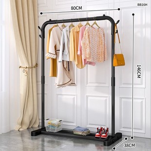 简易衣帽架双杆式晾衣架落地室内移动挂衣架子家用卧室衣服收纳架