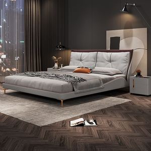 高端轻奢科技布艺床主卧1.8米双人大床现代简约实木科技布床1.5米