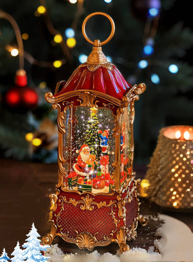 圣诞节装饰复古飘雪音乐盒场景布置摆件旋转木马八音盒氛围感