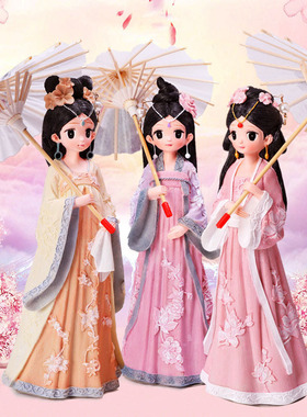国潮汉服打伞女孩少女心学生礼品宫廷风房间装饰旅游工艺品摆件
