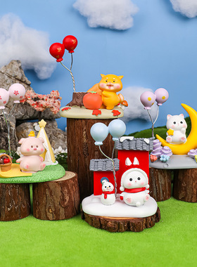 四季童话创意树脂摆件可爱小动物场景桌面装饰品车载装饰儿童礼物