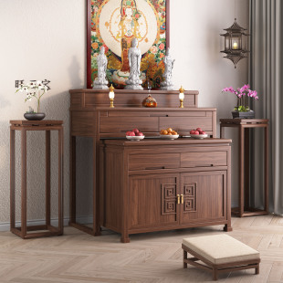 黑胡桃木带门供桌中式 家用佛台佛桌实木供桌香案神台供菩萨财神桌