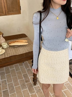 3th Morning 时髦精内核 韩系半高领木耳边波点针织衫ZY3371