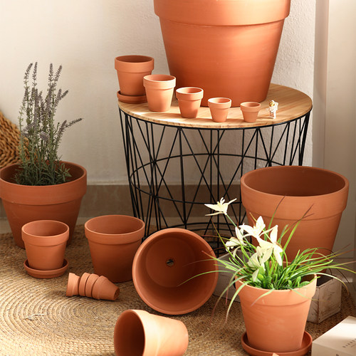 红陶花盆圆形高矮经典款带托陶土