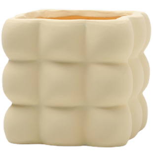 方形奶油风棉花糖陶瓷花盆器带托盘盆栽多肉吊兰素烧透气家用阳台