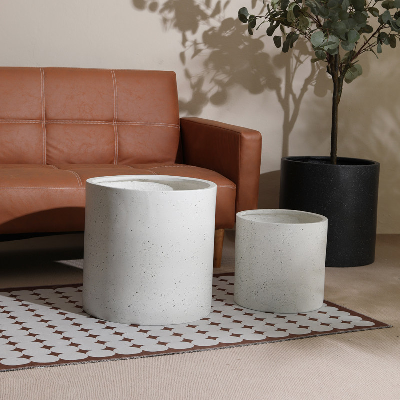 直筒圆柱形镁泥大号花盆哑光磨砂仿水泥北欧阳台客厅尤加利大绿植