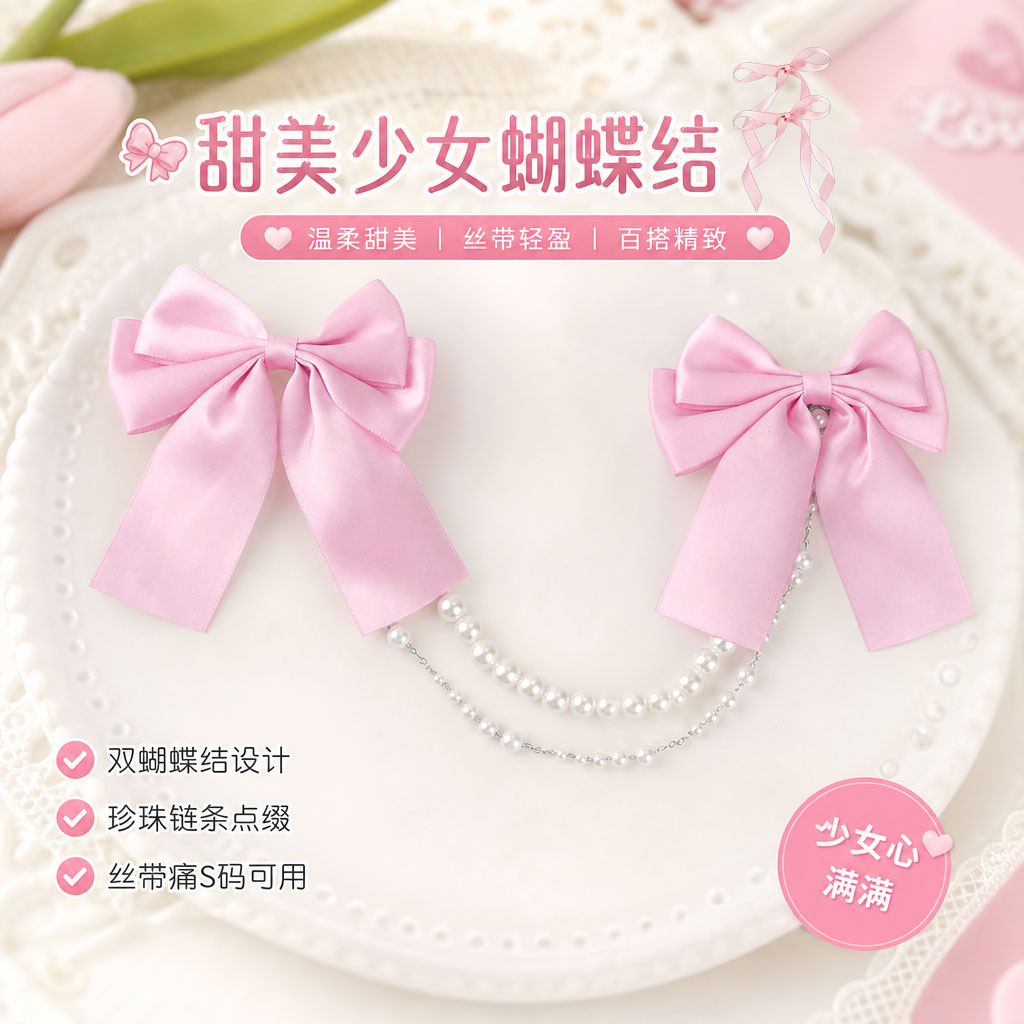 wego丝带痛蝴蝶结珍珠包链挂件