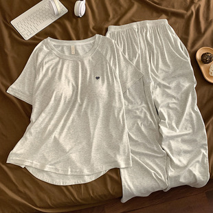 夏季莫代尔睡衣女款2026新款春秋天带胸垫家居服短袖女士套装大码