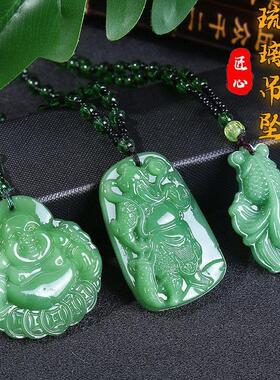仿玉石深绿色双面麒麟项链景点