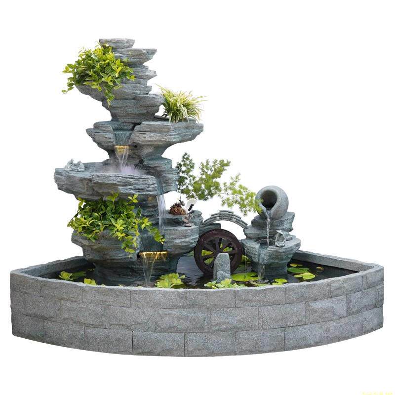 高端庭院花园户外露a台假山流水摆件阳台循环水扇形风水轮鱼池喷