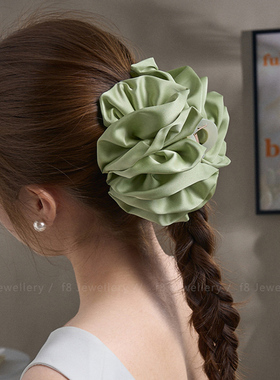 韩国东大门立体褶皱绿色花朵发卡抓夹女鲨鱼夹后脑勺夹子头饰发饰