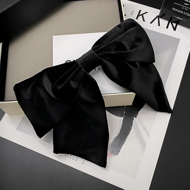 法式复古黑丝绒发夹大蝴蝶结后脑勺显脸小马尾顶夹高端发卡子头饰