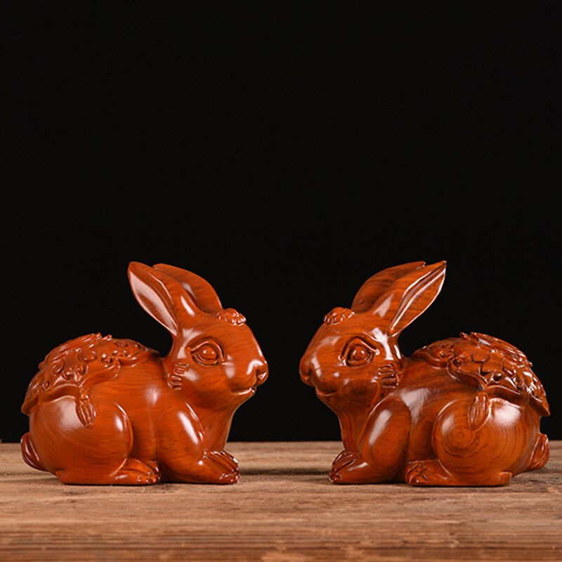 桂语九里木雕兔子摆件工艺品花梨实木生肖财福兔家居客厅装饰公司
