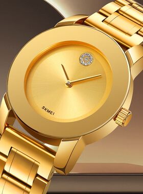 【矿物加硬玻璃镜面】时刻美轻奢实心不锈钢潮款圆形手表男防水商