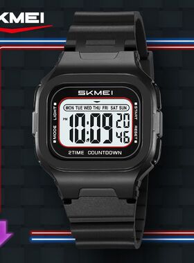 时刻美手表小方块倒计时防水防摔电子表男女学生运动计时闹铃腕表