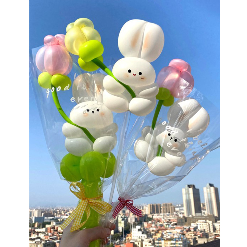 小兔兔子玫瑰花气球花束diy材料