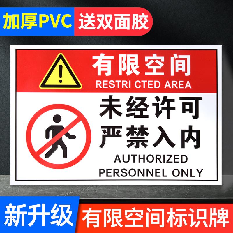 有限空间未经许可严禁入内受限空间消防安全标识标牌提示告知牌标语警示牌告知卡提示贴受限空间密闭标志墙贴