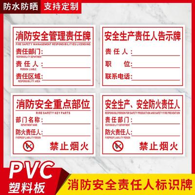 消防管理责任牌生产责任人告示牌管理重点部位器材防火责任牌工厂车间工地责任区部门区域管理标识牌