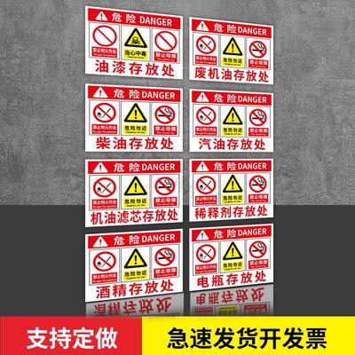 油漆存放处标识牌 废机油放置点汽油柴油酒精稀释剂警示牌 禁止明火警告牌危险有害标志牌请勿靠近标示牌定做