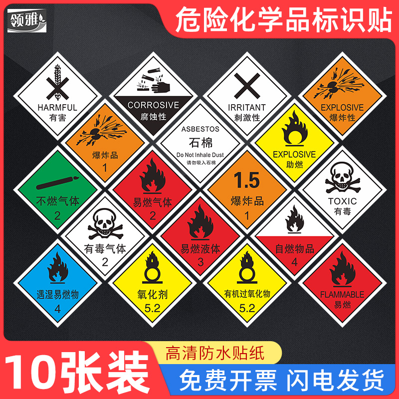 危险化学品标签贴有毒易燃液体固体物品剧毒腐蚀性一级放射性物警示警告标识危险易燃易爆仓库贴纸定制标示牌