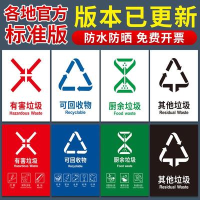 垃圾分类标识贴纸北京上海杭州苏州成都武汉垃圾桶标志不可有害易腐厨余其他干湿垃圾指示幼儿园宣传标语