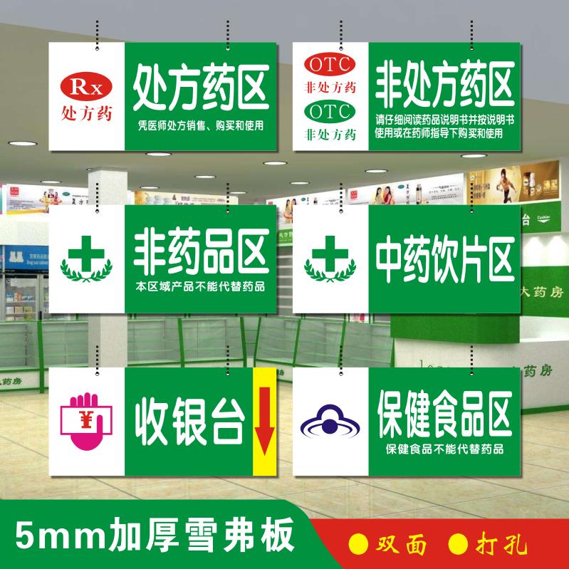 药店分区牌双面挂牌非处方药区非药品区中药区收银台gsp认证分区标识牌药房吊牌货架分布摆放区域指示标志牌