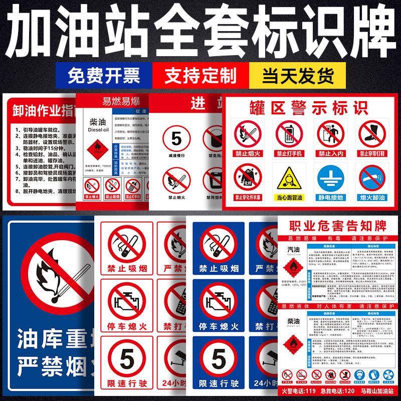 全套油罐区卸油作业应急指南进站安全须知公告警示牌加油站标识牌严禁烟火禁打手机安全管理宣传标语警示提示