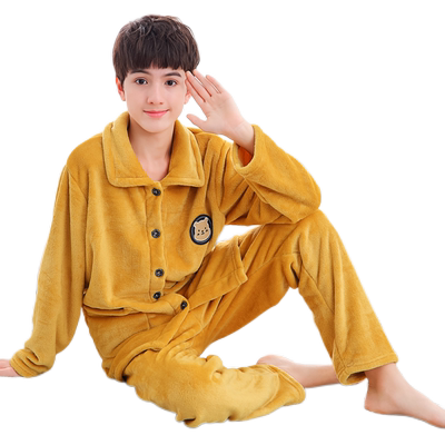 青少年法兰绒睡衣加厚套装