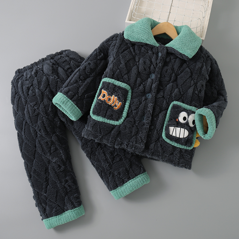 冬季儿童三层加厚款夹棉睡衣