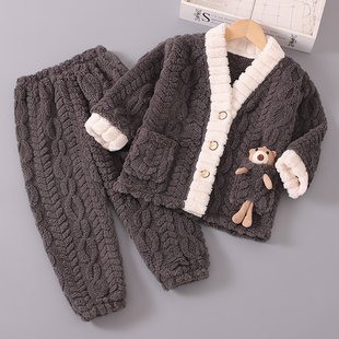 儿童宝宝加厚法兰绒男孩秋冬季睡衣男童女童珊瑚绒家居服套装