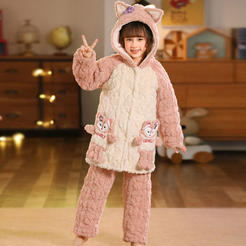 儿童加长款加厚夹棉睡衣