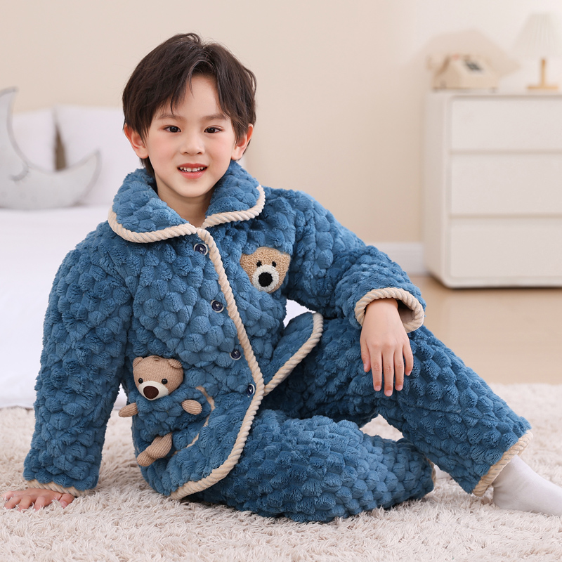 男童三层加厚款法兰绒夹棉睡衣