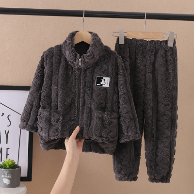 秋冬季加厚儿童法兰绒套装