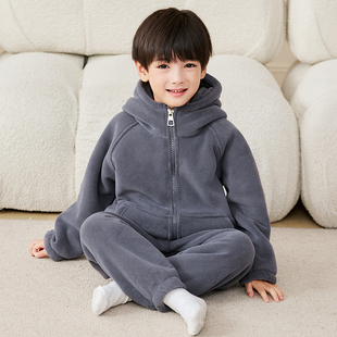 男童男孩冬季奥粒绒睡衣女童夹棉儿童加厚款宝宝加绒家居服套装