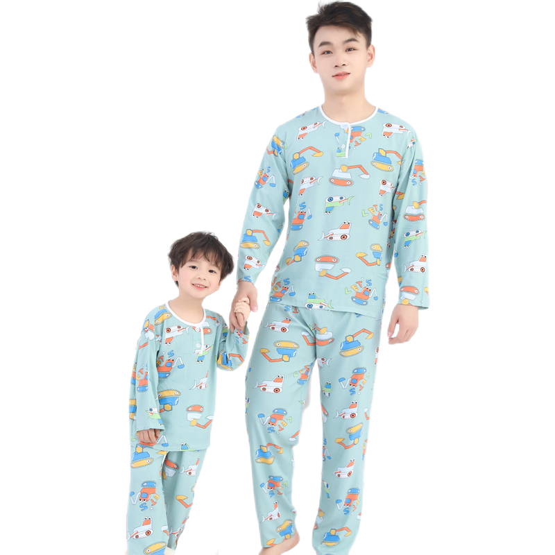 夏季父子睡衣薄款家居服儿童套装