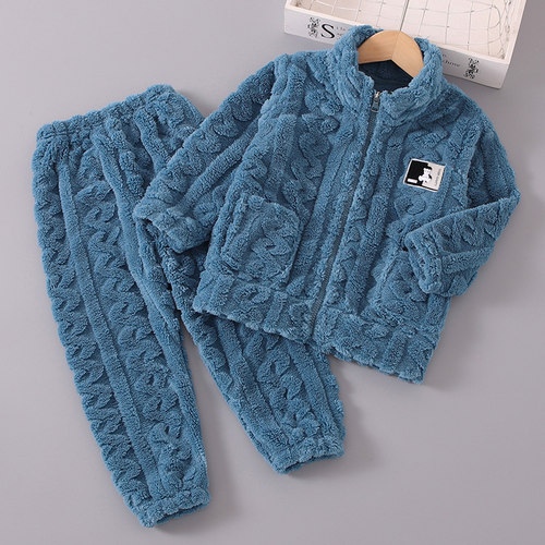男童珊瑚绒睡衣秋冬季法兰绒套装
