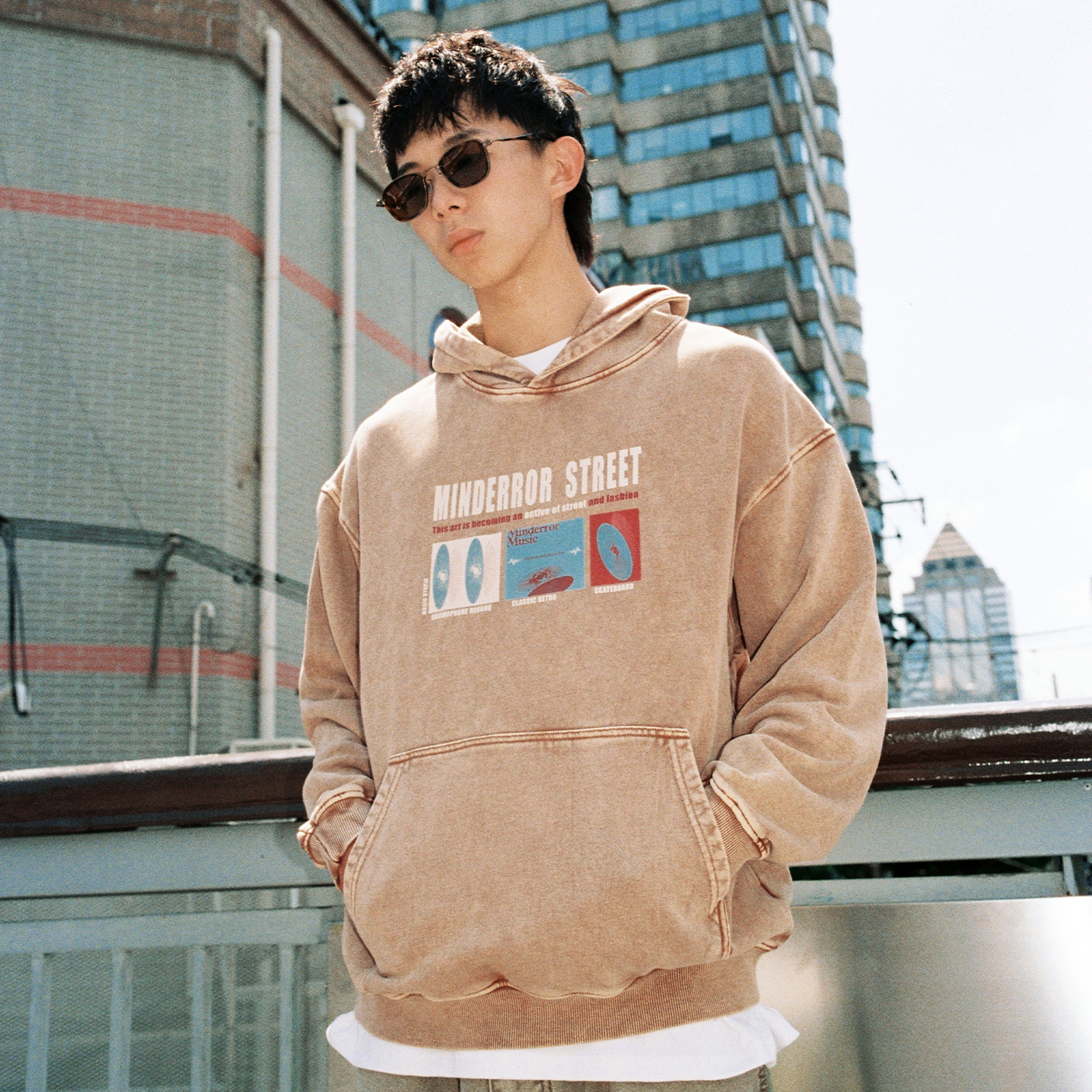 MindError美式唱片印花连帽卫衣