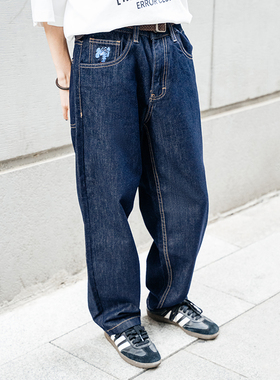MindError 丹宁直筒宽松阔腿2025新款小象刺绣滑板男士牛仔长裤潮