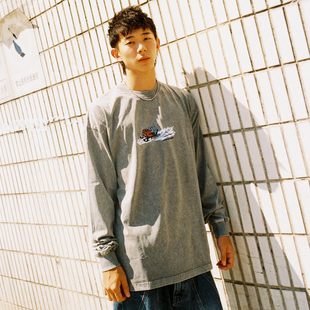 水洗雪橇小象印花圆领街头宽松长袖 新款 T恤男 2025秋季 MindError
